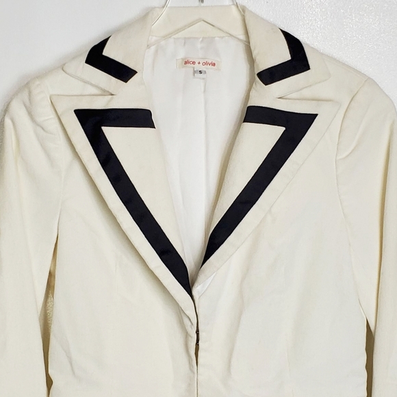 alice olivia size S corduroy trim satin blazer jacket off white casual career - Picture 3 of 12